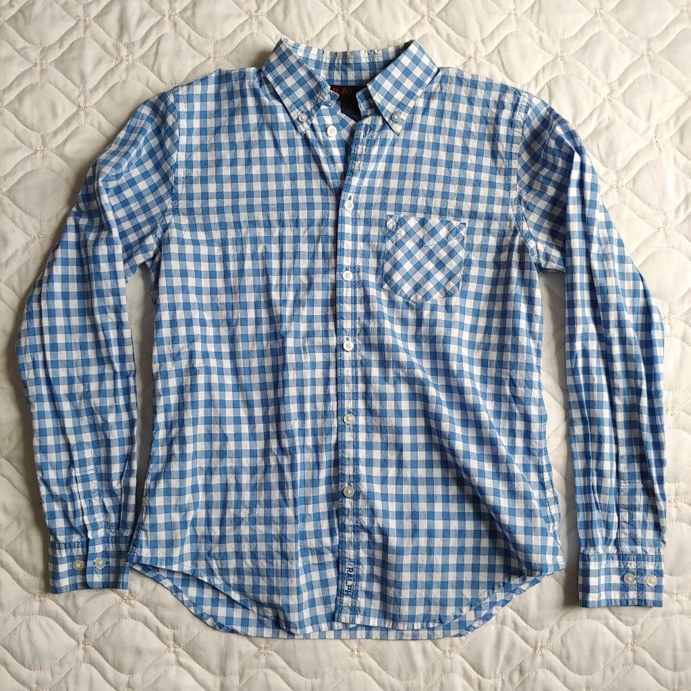 Ralph Lauren Blue White Gingham Button Front Top